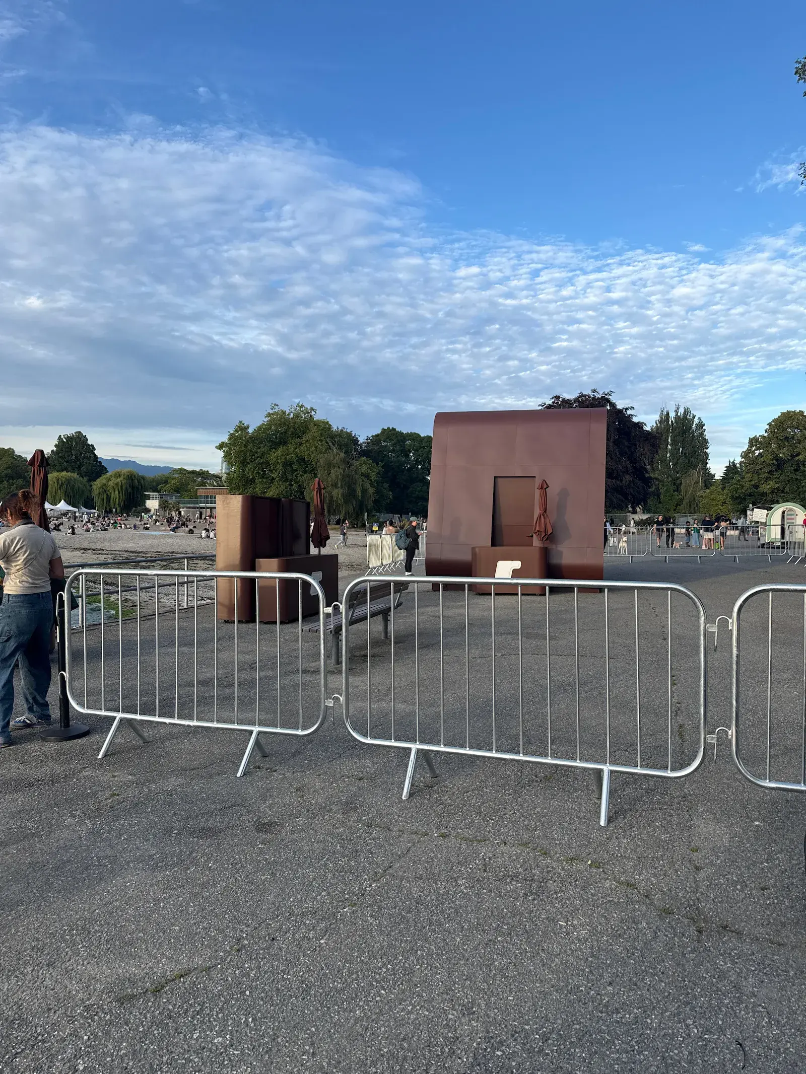 Steel barricades lining a street at a Toronto festival.